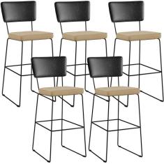 Kit 05 Banquetas Altas Sala Jantar Fixa Allana L02 material sintético 