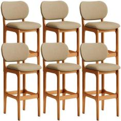 Kit 6 Banquetas Alta Bar Cozinha Sala Jantar Fixa Betta L02 Imbuia Lin