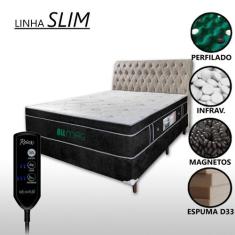 Cama Box Casal Magnético D33 Com Massageador e Controle + Cabeceira Co