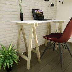 Escrivaninha Mesa Escritório Cavalete Pes Em Madeira Macica Pratica - 