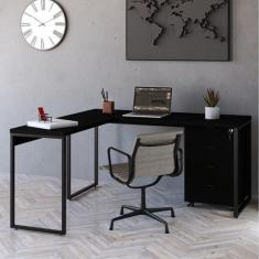 Escrivaninha Mesa Escritório em L Estilo Industrial 150x150cm com Gave