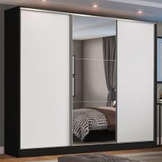 Guarda Roupa Casal Zurique 3 Portas de Correr 4 Gavetas MDF Preto-branco Madesa