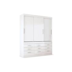 Guarda Roupa Casal Solteiro Click 3.9 3 Portas de Correr 9 Gavetas MDF Branco Santos Andirá