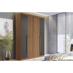 Guarda Roupa Solteiro Guarda Roupa Solteiro 4 Portas Abrir 2 Gavetas MDF-MDP Buriti Jatoba-Grafitte Santos Andiri