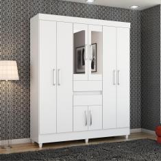 Guarda Roupa Casal Terni 8 Portas 2 Gavetas MDP com Espelho Branco Casa H