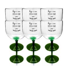6 Taças Gin com Base Verde Acrílico Personalizada Enfermagem