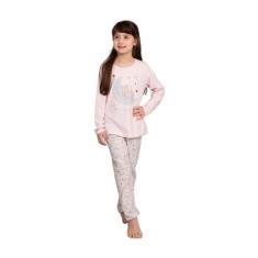 Pijama Longo Feminino Infantil - Lunar Rosa - Dadomile