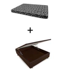 Cama Box Baú Viúva 128 Bello Box - Tecido Sintético Marrom com Colchão New York Preto D28 - 100% Espuma - 49x128x188