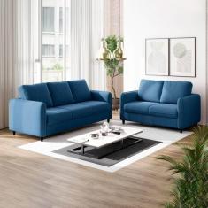 Conjunto Sofá Orquídea 2 e 3 Lugares em Veludo CabeCasa MadeiraMadeira Azul
