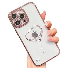 KERZZIL Capa de celular brilhante com coração brilhante compatível com iPhone 13 Pro Max, capas de telefone femininas fofas brilhantes com protetor de câmera completa, capa de telefone feminina