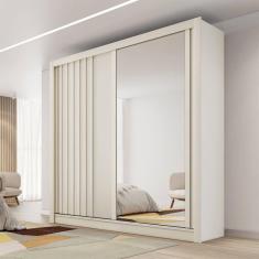 Guarda-roupa Made Marcs Lugano 2 Portas De Correr 4 Gavetas 1 Ripada 1 Espelhada Off White 100% Mdf