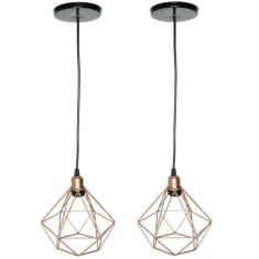 2 Pendentes Aramado Diamante Cabo 2 Mt Luminária Lustre Luxo Industria