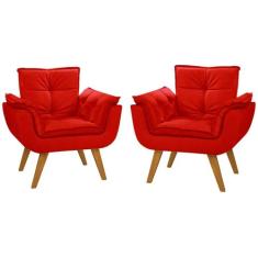 Kit 02 Poltronas Decorativas Opala Suede Composê Estampado Beer e Bege