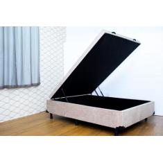 Cama Box Baú Casal em Sued Bege com Pistão A Gás - 138x188 - RR Colchõ