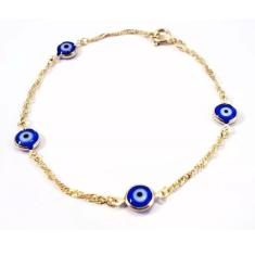 Pulseira Olho Grego Turco Mal Olhado Folheado Ouro 18k