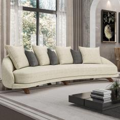 Sofá Living 3 Lugares 265cm Pés Madeira Morales com Almofadas Linho Bege Claro/Cinza G52 - Gran Belo