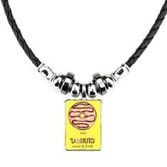 DIYthinker Colar com rosquinha de chocolate, sobremesa, doce, joias, torque, pingente de corda de couro