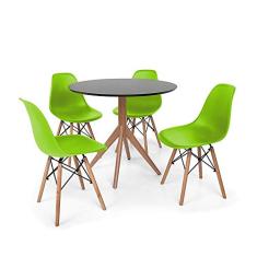 Conjunto Mesa de Jantar Maitê 80cm Preta com 4 Cadeiras Charles Eames - Verde