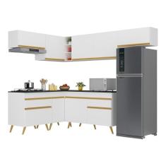Armário De Cozinha Completa De Canto V269 Branco Dourado