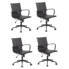 Kit 4 Cadeiras para Escritório Presidente Sevilha Baixa Office Rivatti Preto