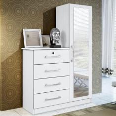 Cômoda Belize Plus 4 Gavetas e Porta com Espelho - Branco Textura
