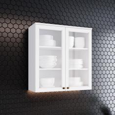 Armário Aéreo de Cozinha 80 Cm 2 Portas com Vidro Amy Casa 812 - Branco HP