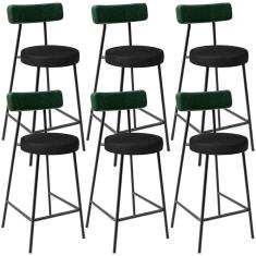 Kit 06 Banquetas Baixa Bar Cozinha Sala De Jantar Milão L02 Facto Verde Preto - Lyam Decor