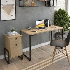 Conjunto Home Office Industrial 2 Peças 1 Escrivaninha Porto e 1 Gaveteiro 2 Gavetas Fitmobel Natura/preto