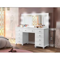 Penteadeira Camarim Maquiadora 9 Gavetas Luxo C/Espelho/Led