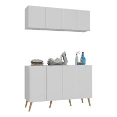 Conjunto Lavanderia Retrô Multiuso Armário Aéreo e Balcão 4 Portas Multimóveis Mp5053 Branco/natural