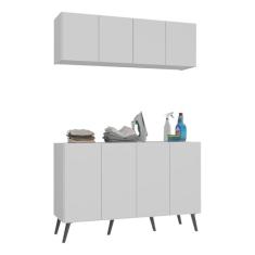 Conjunto Lavanderia Retrô Multiuso Armário Aéreo e Balcão 4 Portas Multimóveis Mp5053 Branco/preto