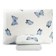 Jogo De Lençol Solteiro Essencialle 150 Fios 3 Peças Borboletas Azuis