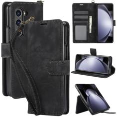 Capa carteira para Samsung Galaxy Z Fold 6, capa de telefone de couro com padrão de borboleta orquídea com 3 compartimentos para cartão e 1 compartimento para dinheiro, fivela magnética à prova de