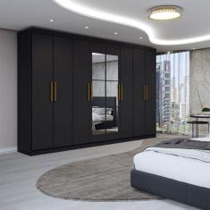 Guarda-Roupa Casal Odisseia 8 Portas 4 Gavetas com Espelho Preto - Panorama Móveis