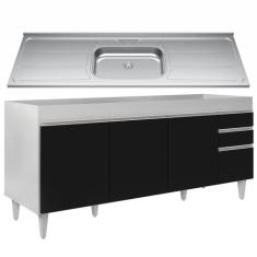 Balcão Gabinete Com Pia 180cm Dallas Branco/Preto - Lumil - Lumil Móve