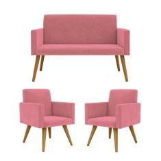 Kit Sofá Namoradeira + 2 Poltronas Decorativas  - B BALAQUI DECOR, Ros