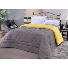 Edredom Casal Queen Malha Não Faz Bolinha Cinza e Amarelo - Guilherme 