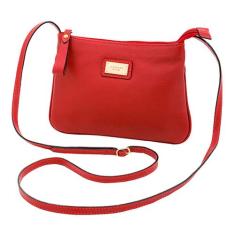 Bolsa Transversal Feminina Zíper Couro Legítimo Mariart 199, Vermelho