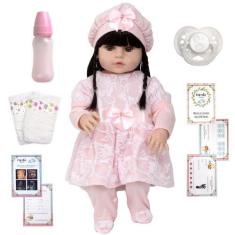 Bebê Reborn Boneca Menina Linda Conjunto Rosa 13 Acessórios - Cegonha 