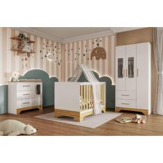 Quarto de Bebê Completo Guarda Roupa e Cômoda com Janela Berço 3 em 1 