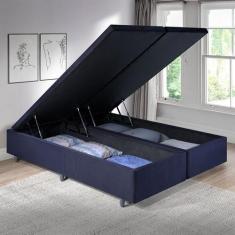 Cama Baú Queen 158cm X198cm em Suede Madeira em Eucalipto - B&G