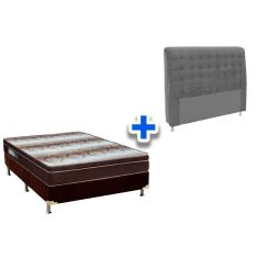 Cama Box Queen CRC + Colchão Ortopédico Light Ortobom + Cabeceira Dama Suede Cinza