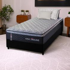 Conjunto Cama Box Solteiro Dakota Preto 88x188x57 Espuma D33