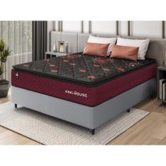 Conjunto Cama Box Cinza c/ Molas Ensacadas Toronto Vermelho Casal 138x188x66