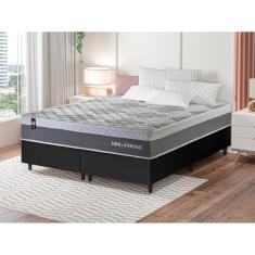 Conjunto Cama Box Preto c/ Molas Ensacadas Sheffield Cinza King 193x203x65