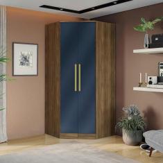 Guarda-Roupa de Canto 2 Portas Kappesberg Adapt Nogueira/Azul Profundo