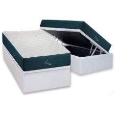 Conjunto Box Baú Solteiro: Colchão Molas Ensacadas Aquariuns + Base Crc Courano White (88x188)