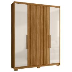 Guarda Roupa Solteiro Ripado Porto Freijó Off White 4 Portas 3 Gavetas MDP Freijó - Off White Moval Móveis