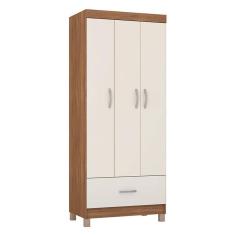 Guarda Roupa Solteiro Prince 3 Portas 1 Gaveta MDP Amêndola Touch Off White