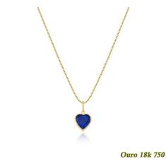 Colar Feminino Veneziana Em Ouro 18K 750 50cm + Pingente Coração Azul